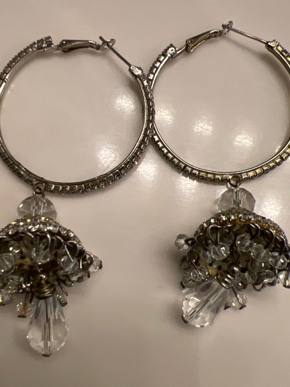 Crystal Drop Hoop Earrings - Silver Tone